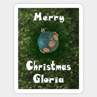 Merry Christmas Gloria - Green Glitter Ball Ornament with Beaded Flowers :) Sticker